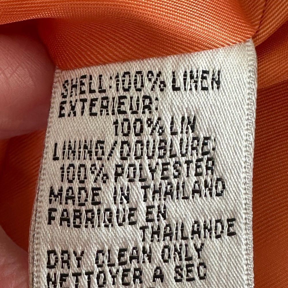 Talbots Women's Irish Linen Button Front Blazer Jacket Orange Size 14 - Picture 7 of 7